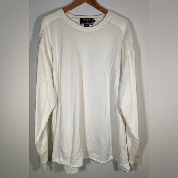 Vintage Y2K Polo Sport Ralph Lauren cream long slv tee arm patches raw hem szXXL - Picture 1 of 8